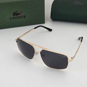 Lacoste Polarized Metal Aviator Sunglasses Gold Frame Smoke Lens LC14